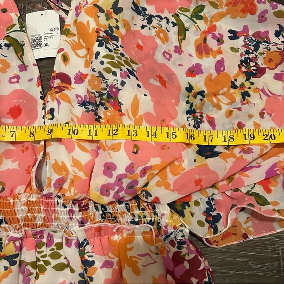 Forever 21 Soul Girl Floral Print Butterfly Sleeve Mini dress Size X-Large Pink - Picture 8 of 13